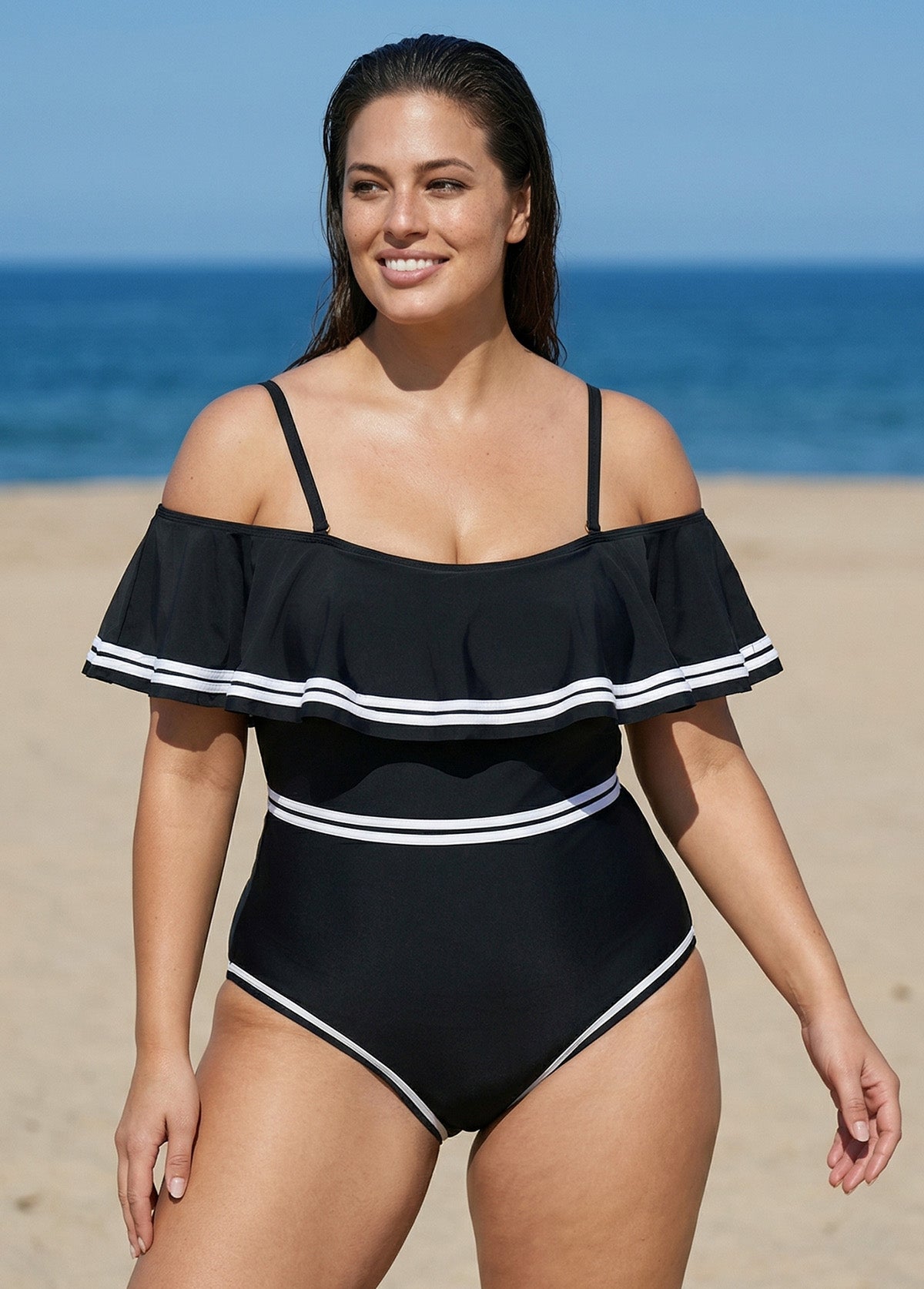 Plus Size Women's Tummy Control One-Piece Swimsuit With Cold