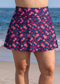 Pink Floral Print High Waist Modest Plus Size Flare Slim Fit Swim Bottom