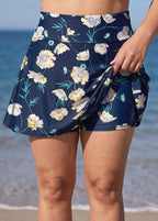 Navy Floral Print High Waist Flattering Curvy Flare Slim Fit Swim Bottom