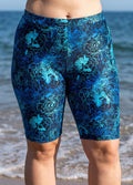 Plus Size Blue Floral High Waist Knee Length Slim Fit Swimsuit Bottom