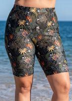 Black Leaf High Waist Knee Length Slim Fit Curvy Swimsuit Bottom