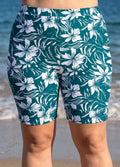 Green Floral High Waist Knee Length Slim Fit Plus Size Swimsuit Bottom