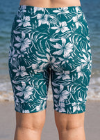 Green Floral High Waist Knee Length Slim Fit Plus Size Swimsuit Bottom