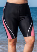 Black And Pink Colorblock High Waist Knee Length Flattering Pocket Curvy Swim Bottom