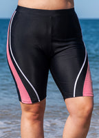 Black And Pink Colorblock High Waist Knee Length Flattering Pocket Curvy Swim Bottom