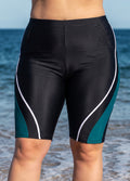 Black And Green Colorblock High Waist Knee Length Flattering Pocket Plus Size Swim Bottom