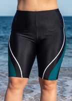 Black And Green Colorblock High Waist Knee Length Flattering Pocket Plus Size Swim Bottom