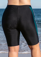 Black And Green Colorblock High Waist Knee Length Flattering Pocket Plus Size Swim Bottom