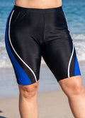 Black And Blue Colorblock High Waist Knee Length Flattering Pocket Curvy Swim Bottom