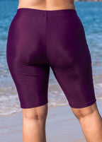 Purple And Navy Colorblock High Waist Knee Length Flattering Pocket Curvy Swim Bottom