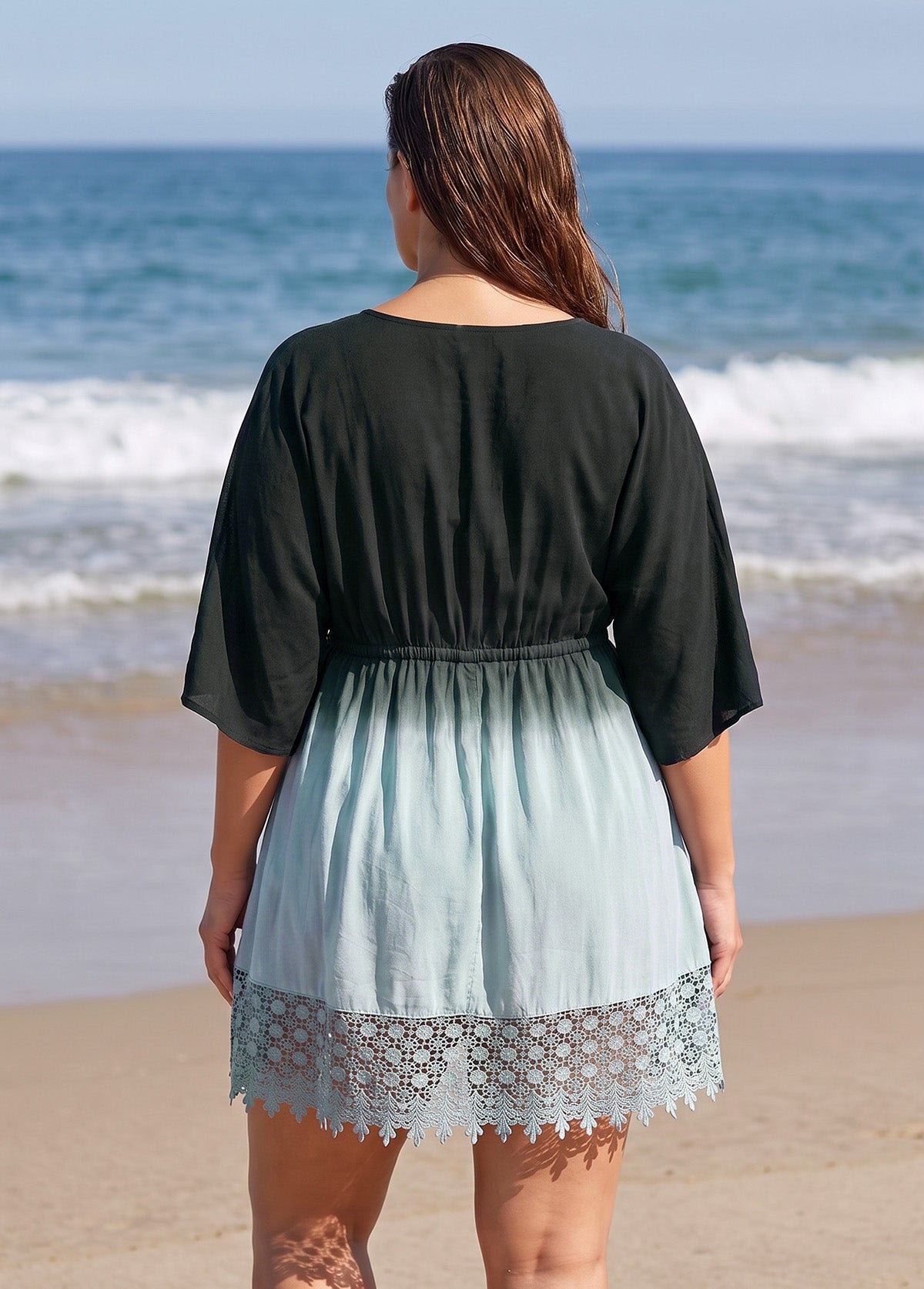 Plus Size Deep V-Neck Tie-Dye Print Cover Up Dress