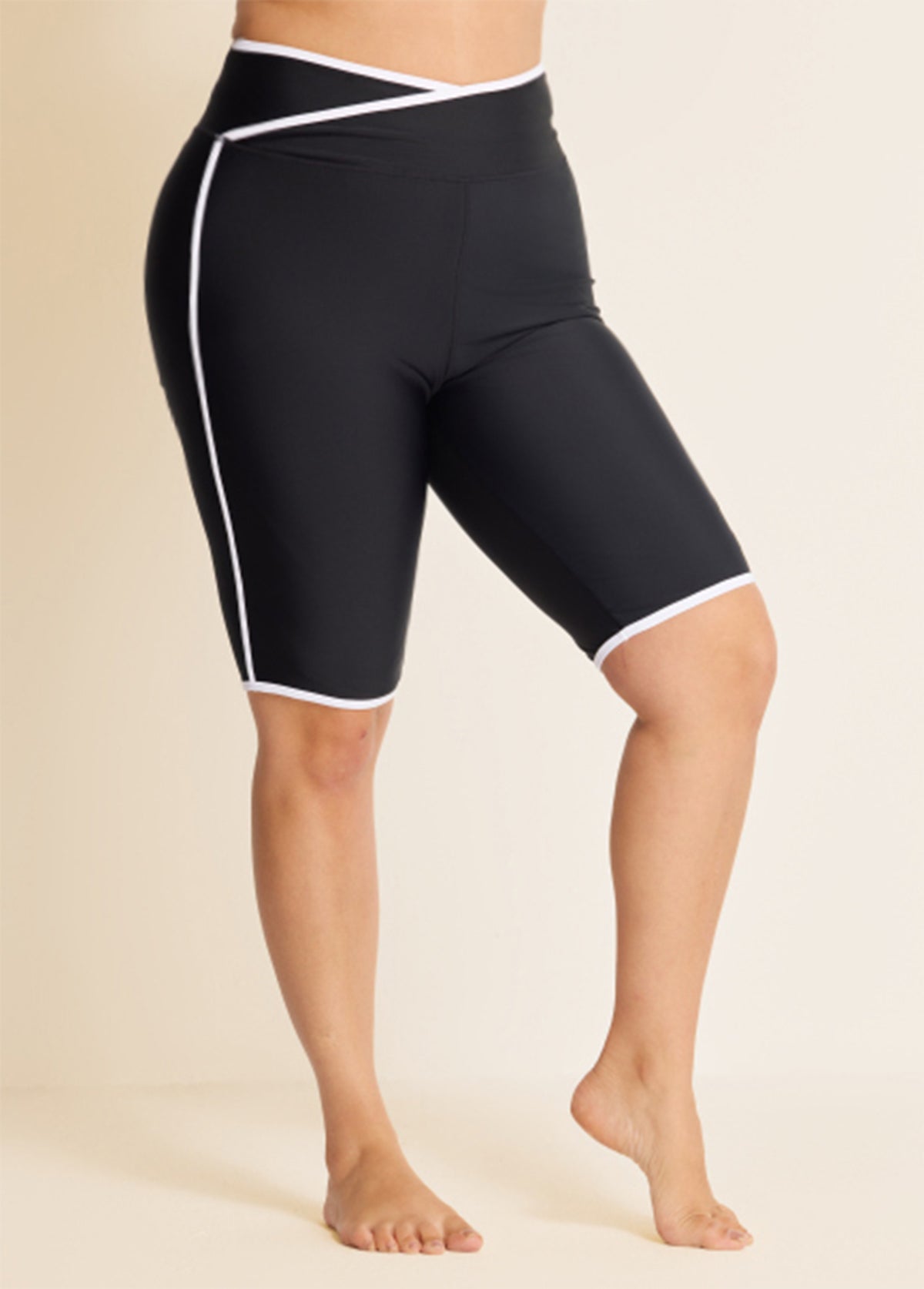 Black And White Striped Plus Size Swimsuit Bottom Capri Pants