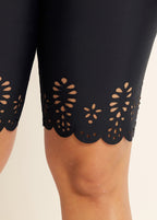 Curvy Women's Black Hollow Sport Simple Swim Short