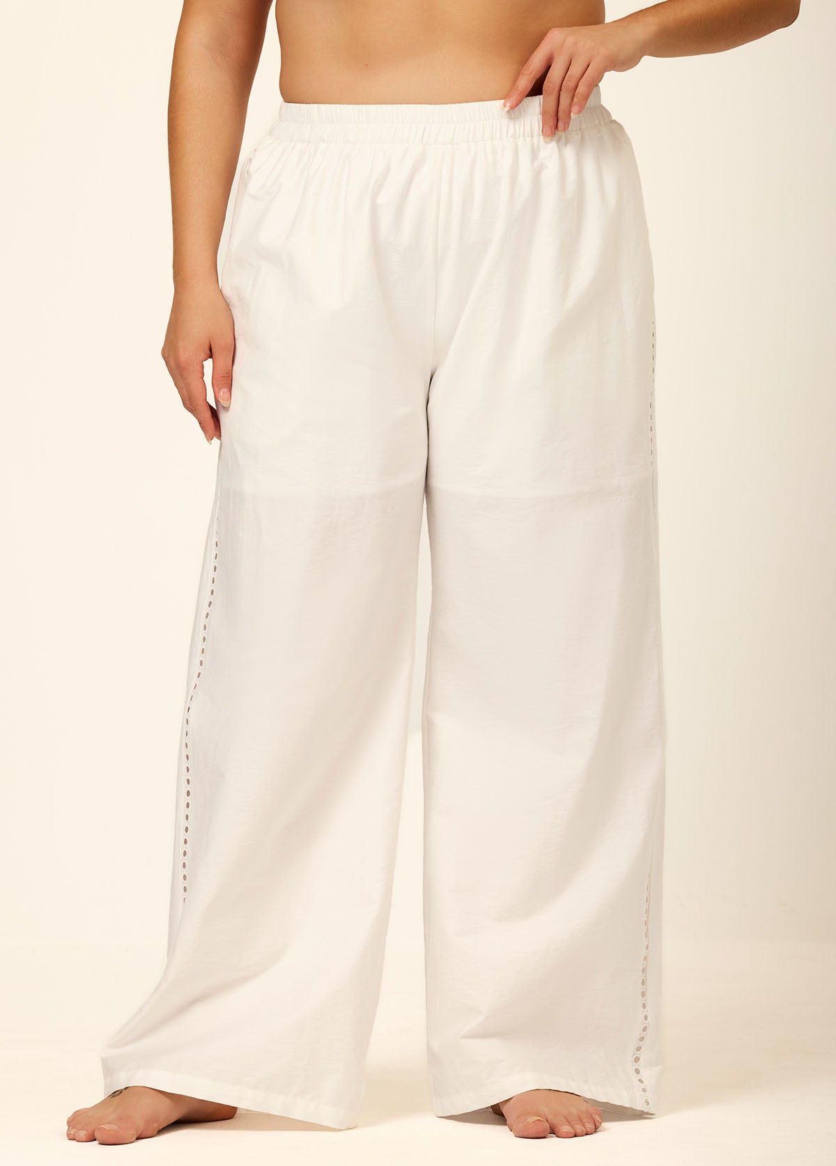 White Fashion Cutout Plus Size Modest Swimsuit Loose Cover Up Pants