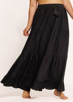 Curvy Black Drawstring Casual Beach Cover Up Dress