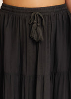 Curvy Black Drawstring Casual Beach Cover Up Dress