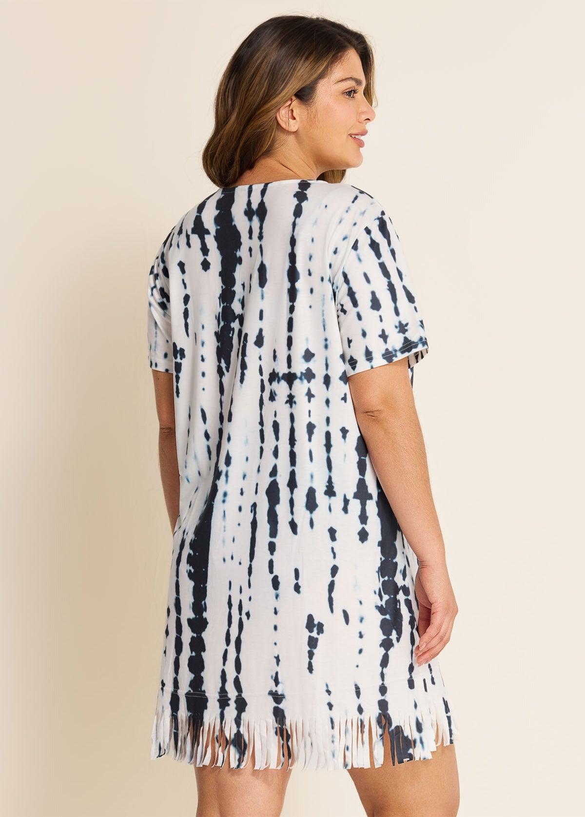 V-Neck Slit Fringe Trim Tunic Cover Up