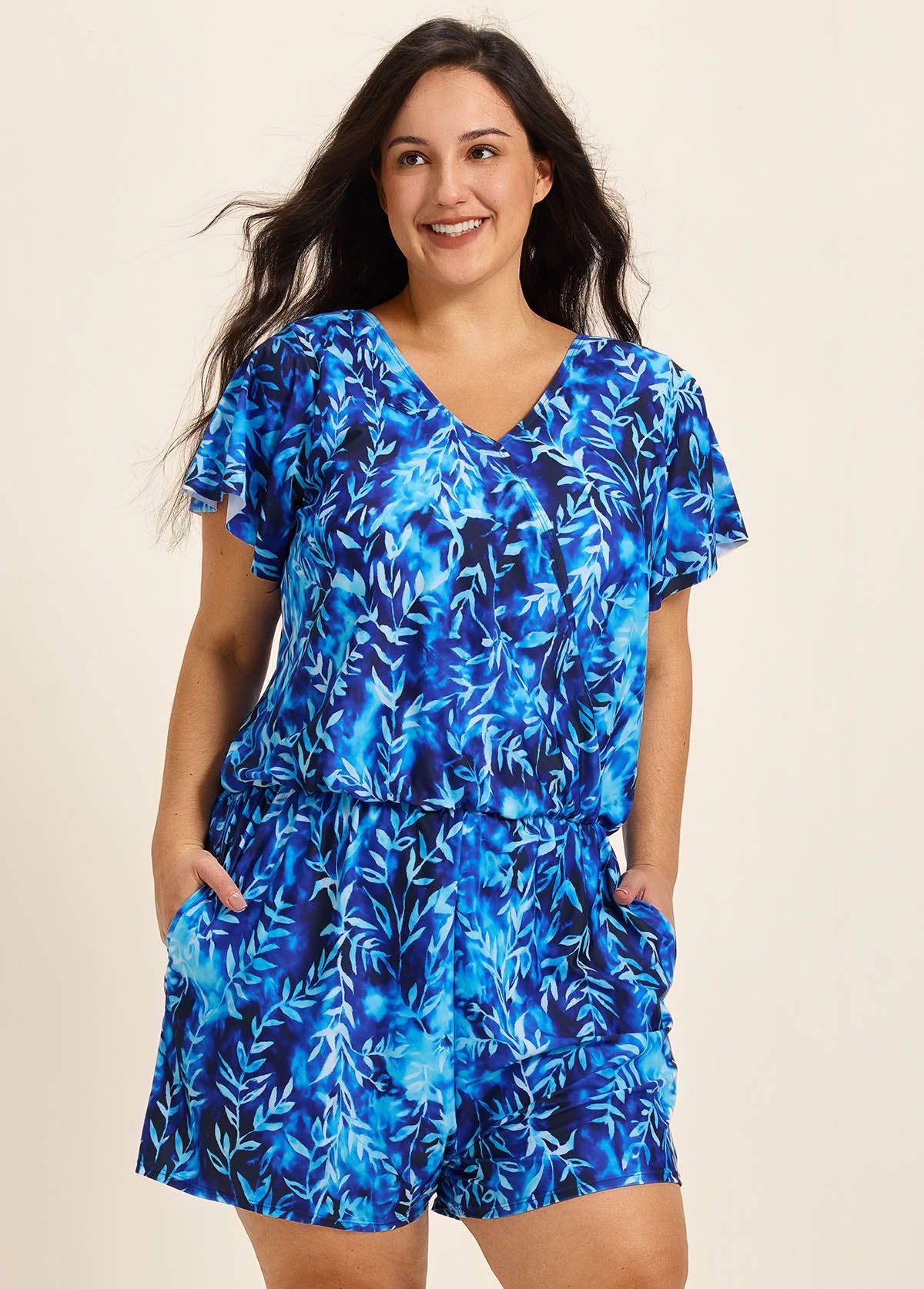 Plus Size Women's Tummy Coverage Romper One-Piece Swimsuit With