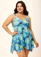 Green Vintage Floral Print Modest Swim Dress Set