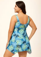 Green Vintage Floral Print Modest Swim Dress Set