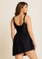 Black Mesh Irregular Straps Side Split One Piece Swimdress