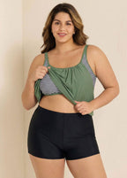 Plus Size Striped Faux Layer Adjustable Tankini Top
